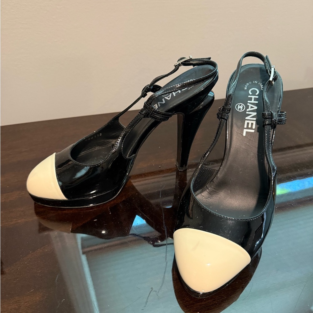 Chanel Black and Cream High Heel Sandals